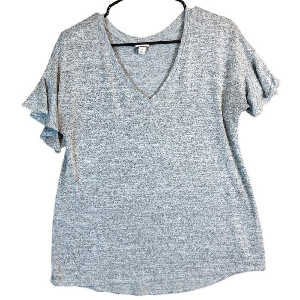 A New Day Womens Shirt Gray V Neck Short Flutter Sleeve Stretch Medium